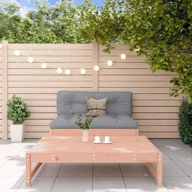 Set Salotto da Giardino Moderno vidaXL in Legno Massello con Divano a 2 Posti, Pouf e Tavolino da Caffè, Colore Grigio
