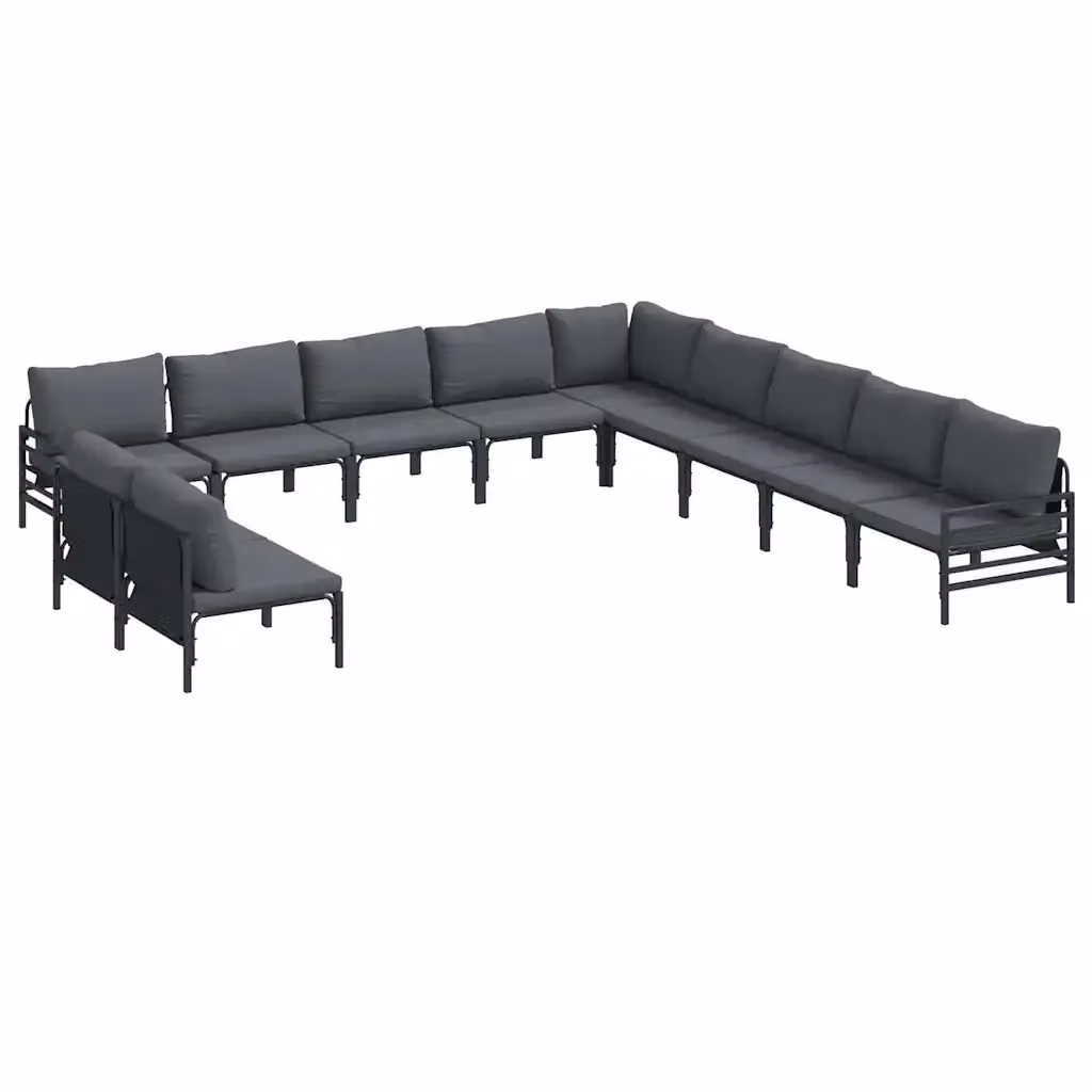 Set Divano da Giardino a L vidaXL in Acciaio Antracite e Nero con 11 Pezzi e Cuscini Inclusi – 2
