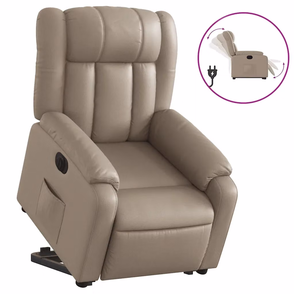 Poltrona Alzapersona Reclinante Elettrica vidaXL in Similpelle Colore Cappuccino – 2