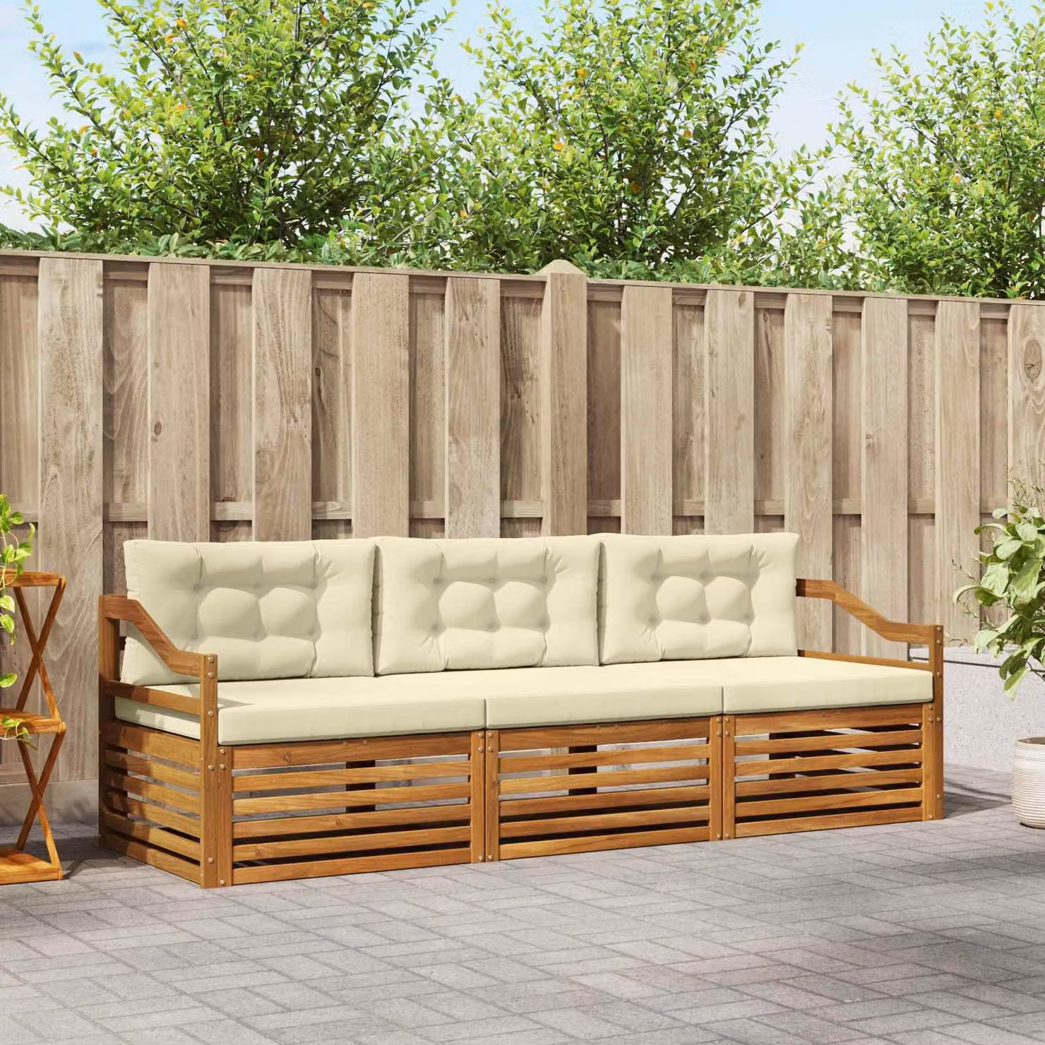 Set di divani da esterno vidaXL in legno di acacia con cuscini, beige e bianco