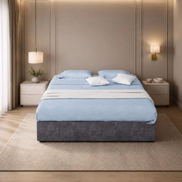 Cornice Letto Moderna in Velluto Grigio 140x200 cm con Sollevamento a Gas, Telaio Letto Senza Testiera e Materasso