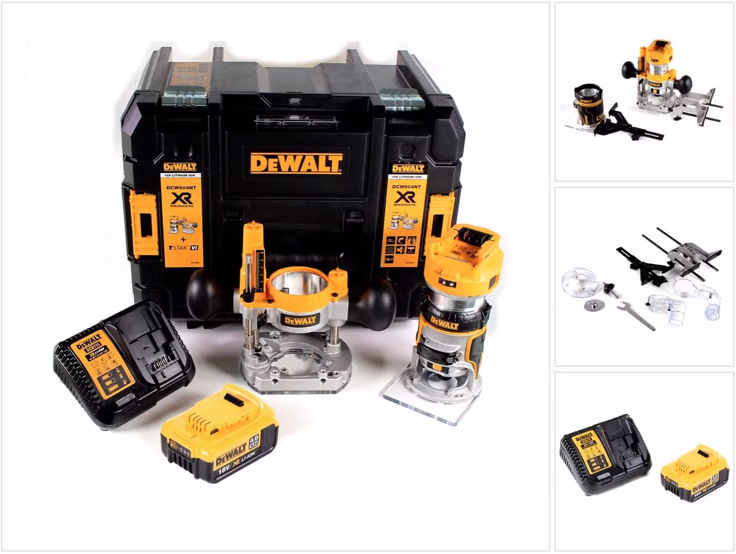 DeWalt DCW 604 M1 fresa combinata a batteria 18V 55mm + 1x batteria 4,0 Ah + 1x caricatore rapido in TSTAK