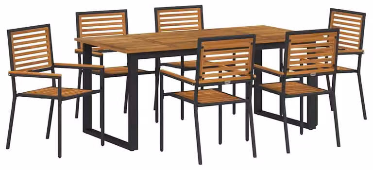 Set da pranzo da giardino, 7 pezzi, colore nero, realizzato in legno di acacia massello