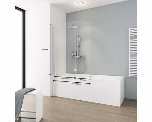 SCHULTE, rivestimento per vasca da bagno, 2 pezzi, Comfort ExpressPlus, 112 x 140 cm, vetro trasparente, profilo color alluminio, codice prodotto: EP3353 01 50 140