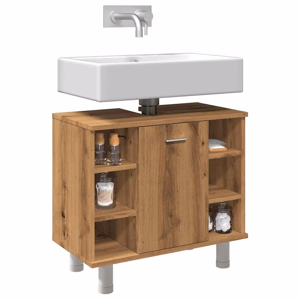 Armadietto da bagno moderno vidaXL in legno marrone con ante a battente e ripiani interni, sospeso, L: 60 cm, P: 32 cm, H: 53,5 cm