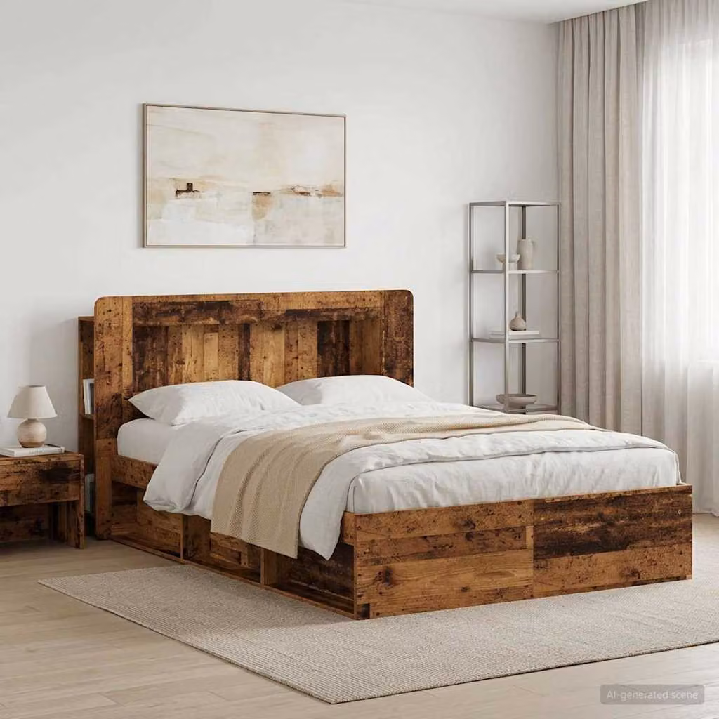 Testata del letto vidaXL in legno ingegnerizzato marrone con ripiano integrato e scomparti laterali