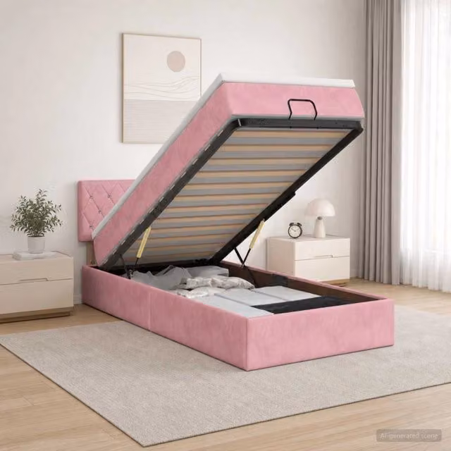 Letto ottomano moderno vidaXL in velluto rosa con base a sollevamento L: 80 cm, P: 200 cm, H: 140 cm – 1
