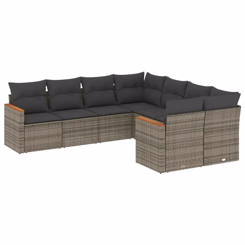 Set Divano da Giardino a L vidaXL 8 pz in Polyrattan Grigio con Cuscini e Struttura in Acciaio – 2