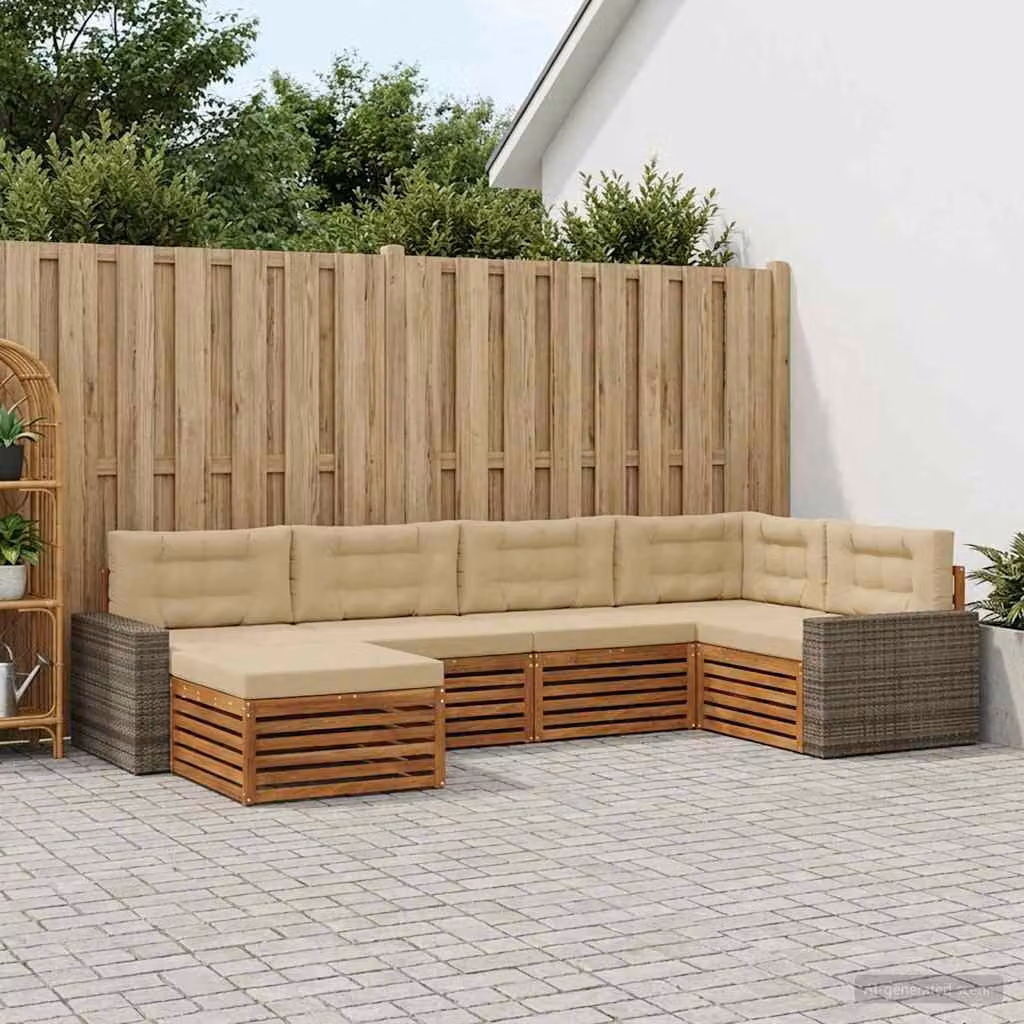 Set di divani da esterno vidaXL 6 pz in legno di acacia con cuscini beige e marrone a forma di L