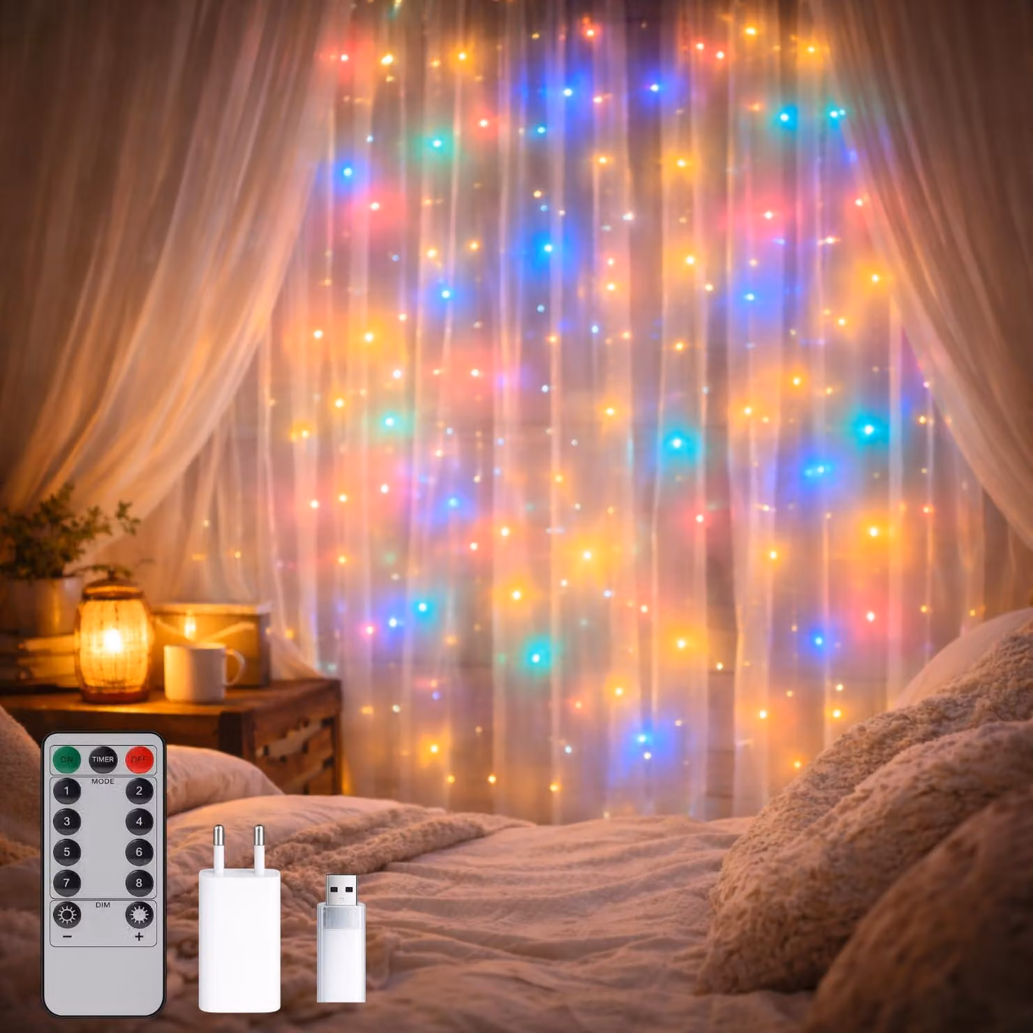 Catena luminosa a LED, 3x2 metri, RGB, grado di protezione IP65, impermeabile, per uso esterno