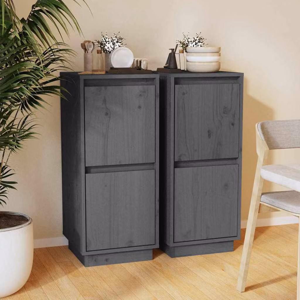 Set di 2 credenze vidaXL in legno massello di pino grigio, L/P/H: 31,5 x 34 x 75 cm