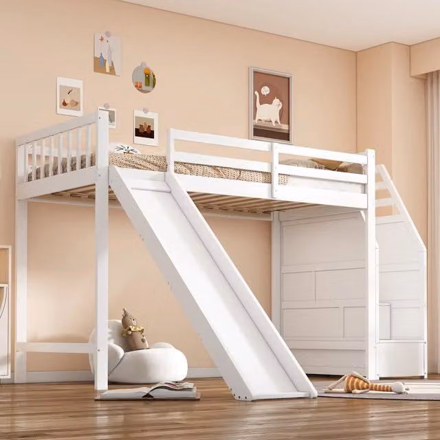 Letto a Soppalco con Scivolo e Scala ¨C MINIMAL ¨C Bianco 90x200