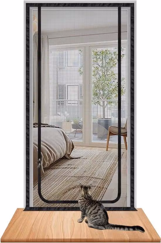 Porta anti-insetti, dimensioni 100x190 cm, con cerniera a zip, porta d'ingresso robusta per soggiorno, cucina, balcone e terrazza, colore nero