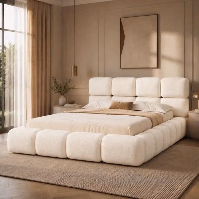 Letto contenitore matrimoniale 180 × 200 cm con sollevamento idraulico, struttura a nuvola, senza materasso, bianco