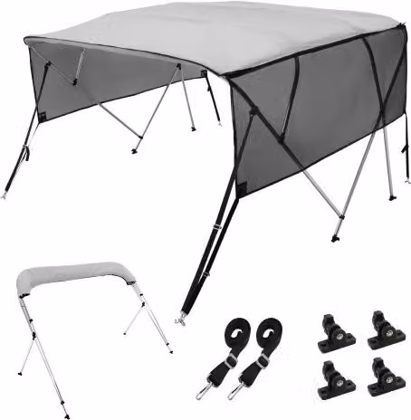 Copertura Bimini Top per Barca Vevor in Poliestere 600D con Protezione UPF 50+, Colore Grigio Chiaro, L: 244 cm x H: 137 cm x L: 216-230 cm