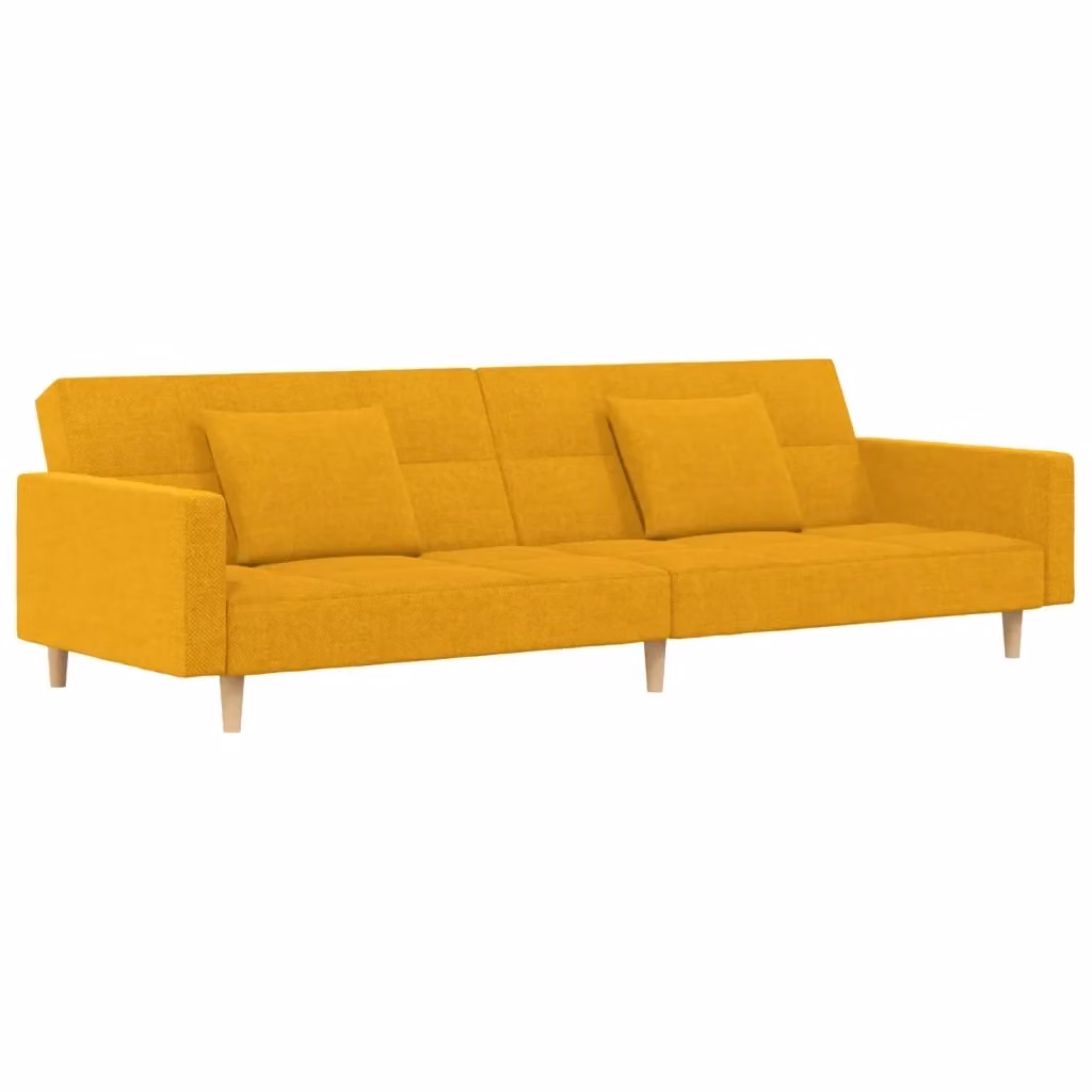 Divano Letto Click Clack vidaXL in Tessuto Giallo con 2 Cuscini e Struttura in Legno Massello L: 220 cm, P: 84,5 cm, H: 69 cm – 2