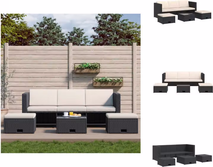 vidaXL Set da salotto da giardino 4 pezzi con cuscini in poly rattan nero - Set di mobili da giardino