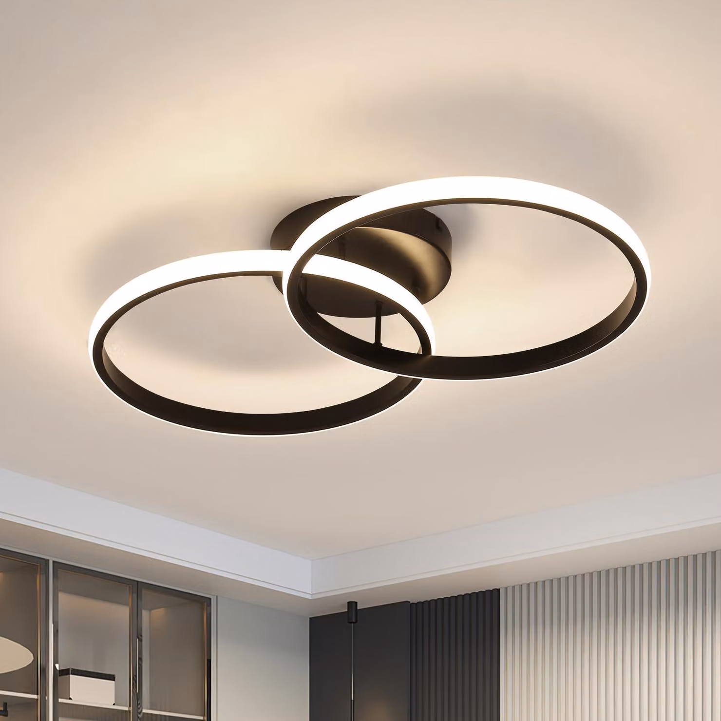 Lampada da soffitto LED Toolight, 42W, 4725 lumen, 4500K, colore nero, diametro 54 cm, forma rotonda, ideale per corridoi