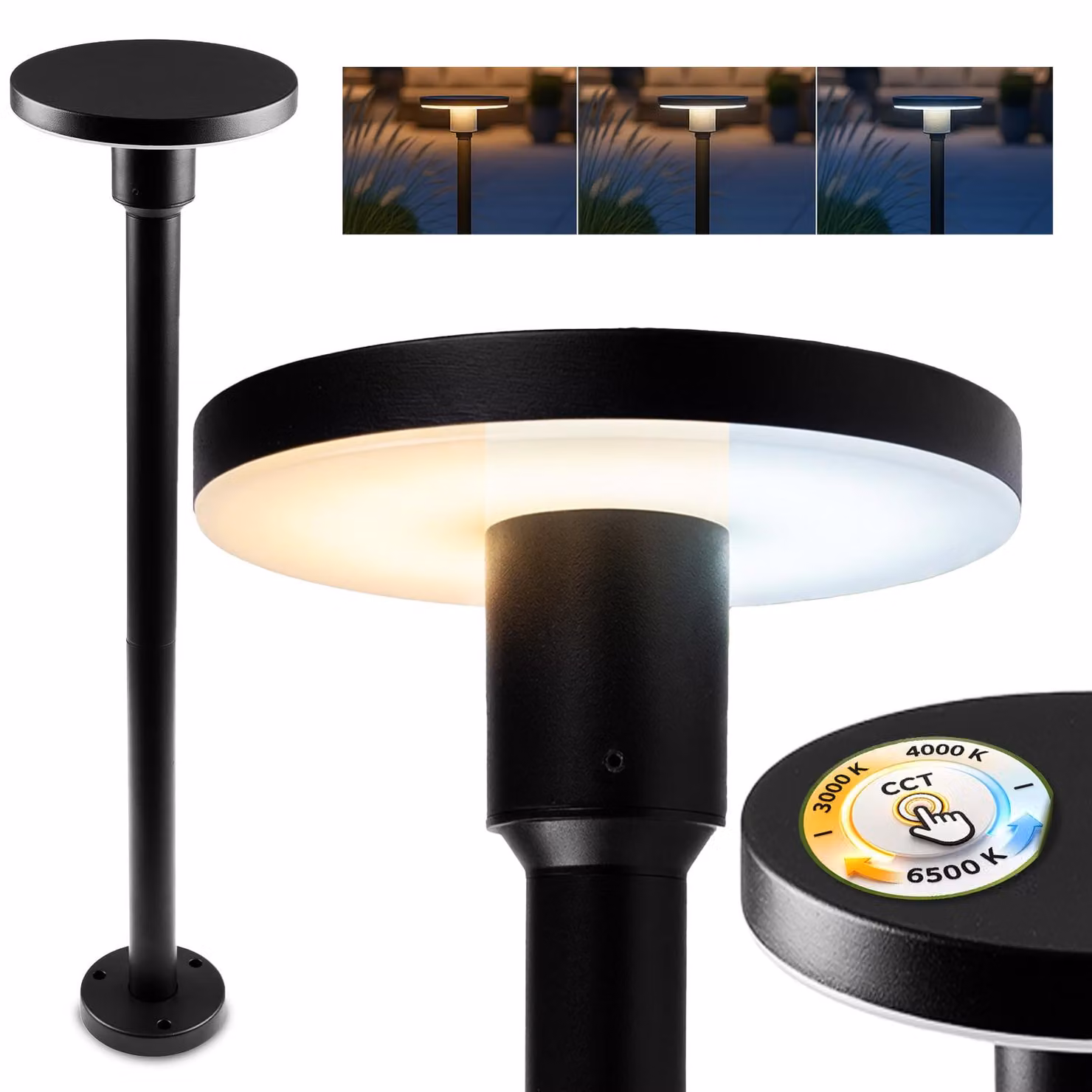 LUMILED Luce di percorso a LED CCT 12W 3000 - 6500K 80cm IP65 Impermeabile Alluminio Nero Dissuasore Luce da giardino Lampada da terra per esterni impermeabile Luce moderna per esterni Illuminazione di percorso per patio e vialetto