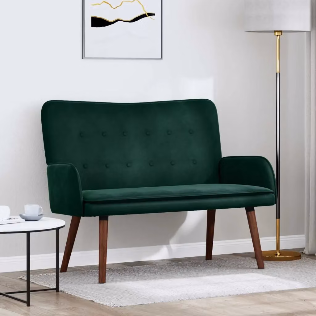 Divano a due posti DESIGN IN in velluto verde con struttura in metallo per soggiorno o camera da letto L: 115 cm, P: 61 cm, H: 87 cm – 2