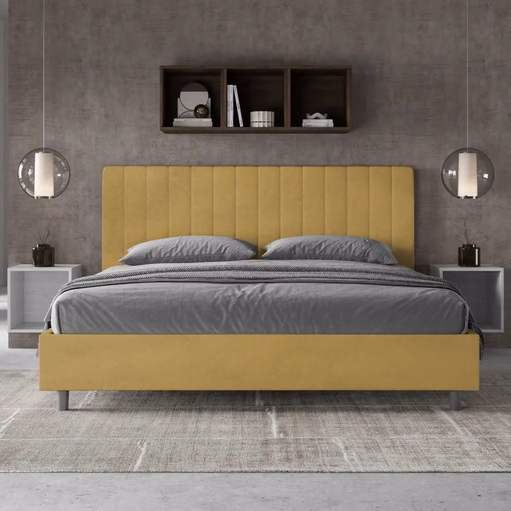 Letto Matrimoniale King Size Agueda Giordanoshop con Rete Imbottita in Microfibra, Colore Ocra, L/P: 180 x 200 cm – 2
