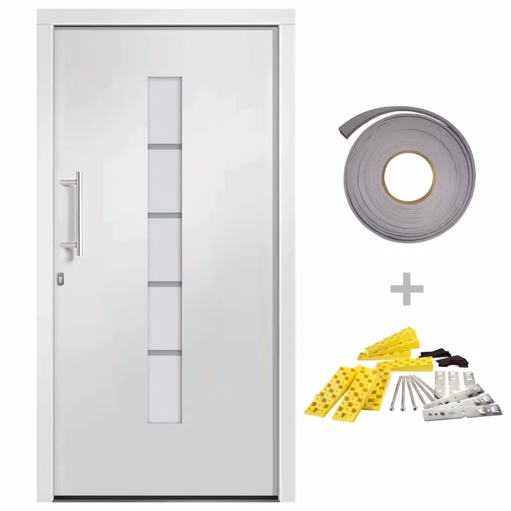 Porta d'Ingresso Moderna vidaXL in Alluminio e PVC Bianco L: 110 cm, H: 210 cm – 2
