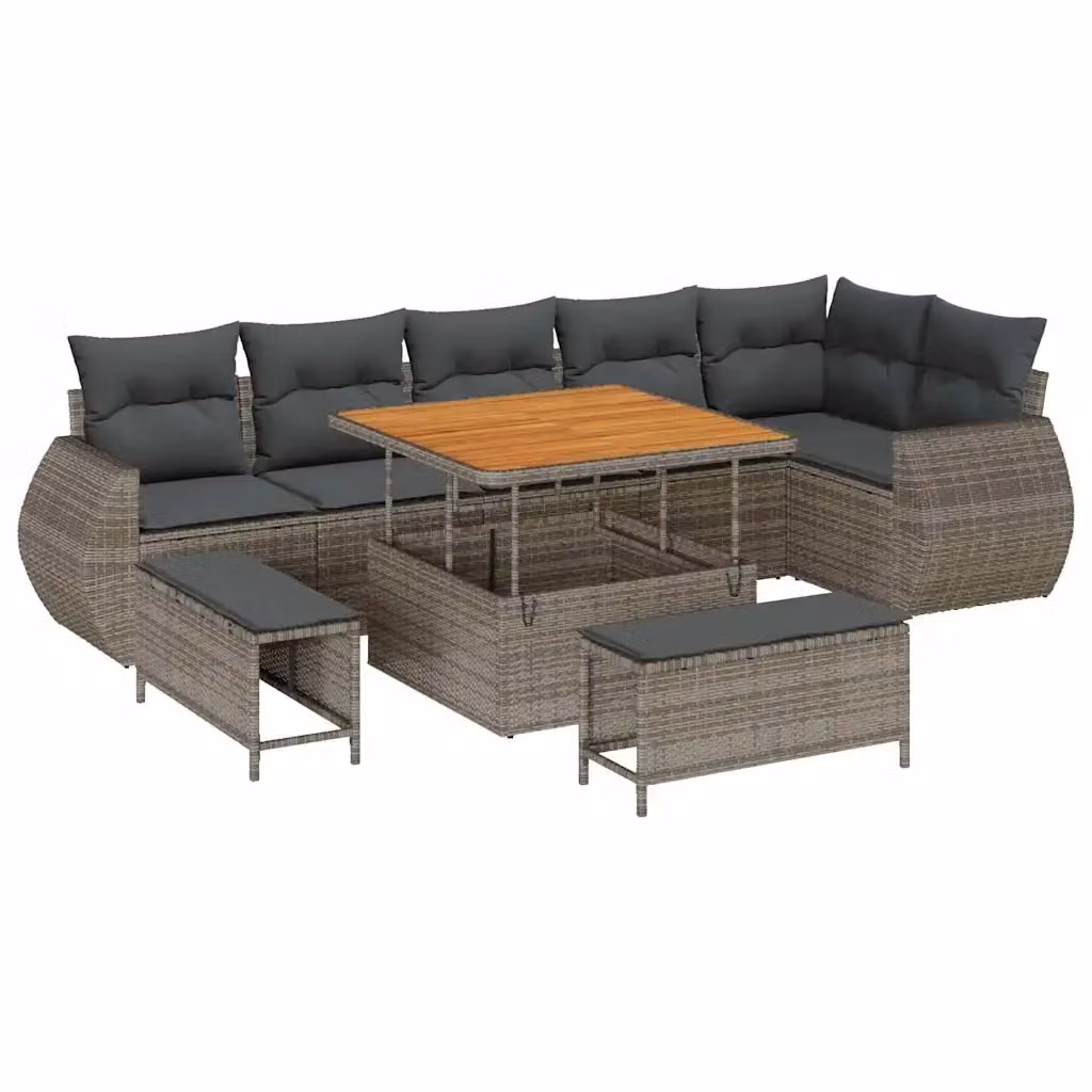 Set Divano da Giardino vidaXL 9 Posti Grigio con Cuscini e Tavolino in Rattan e Acciaio – 2