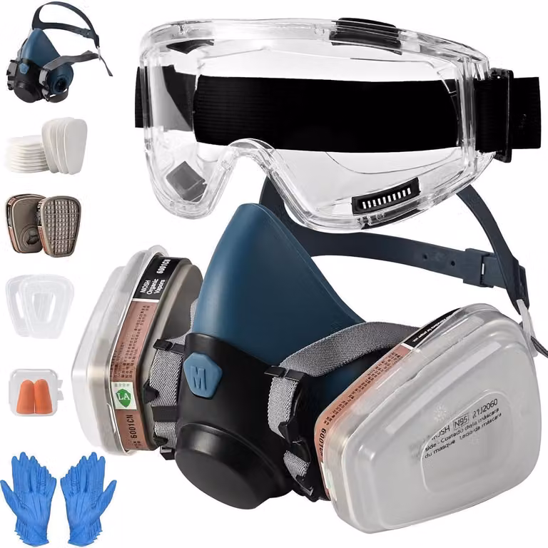 Kit di mascherine protettive per la respirazione, completo di visiera, filtro A1P2, ideale per verniciatura e protezione da polveri