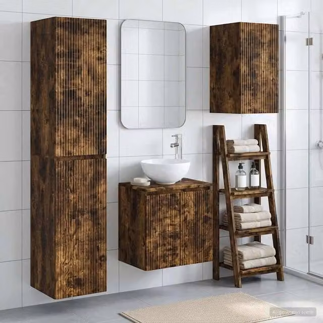 Set di mobili per il bagno 3 pz Rovere Fumo 33 x 34,5 x 160 cm 3406068