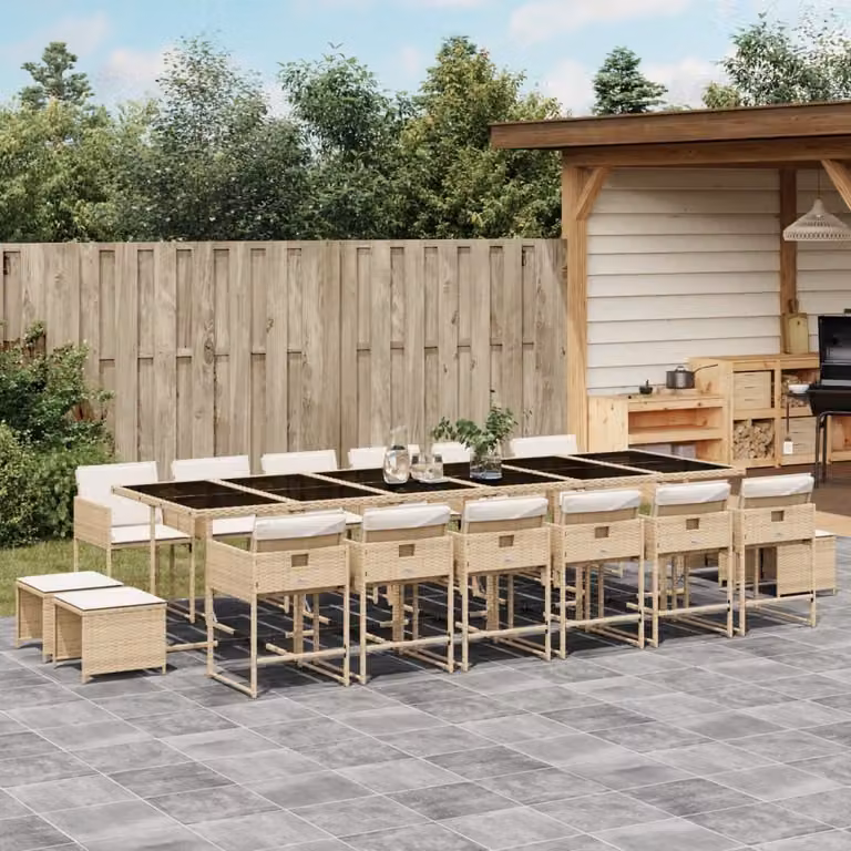 Maison Exclusive - Set da Pranzo da Giardino 17 pz con Cuscini Beige in Polyrattan
