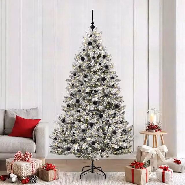Albero di Natale artificiale moderno vidaXL verde e bianco con 300 LED e struttura in metallo e PVC