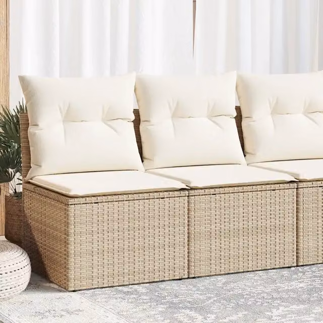 Set Divano da Giardino 2 Posti vidaXL in Polyrattan Acacia con Cuscini Beige e Struttura in Acciaio Verniciato a Polvere