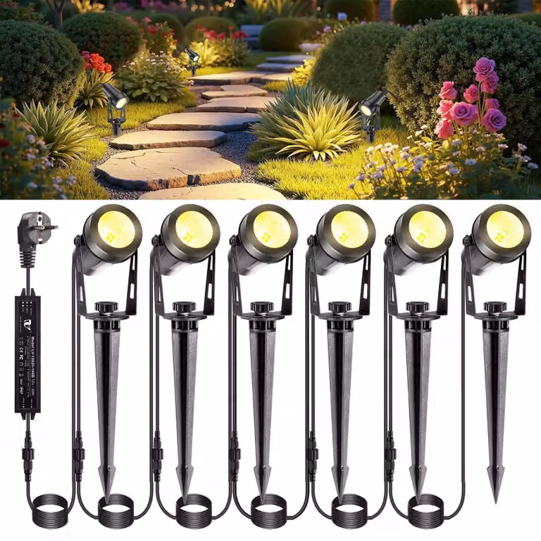 Set di 6 luci da giardino a LED, 12V, 3W, grado di protezione IP65, luce bianco caldo, 1800 lumen