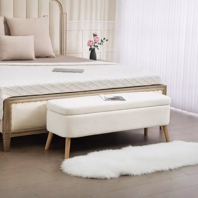 Panca WISHDOR moderna in legno e tessuto bianco L: 220 cm, P: 42 cm, H: 45 cm