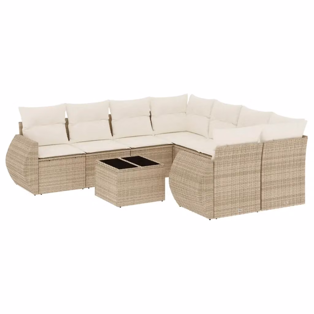 vidaXL Set Divano da Giardino a L 9 pz con Cuscini Beige e Tavolino in Polyrattan e Metallo – 2