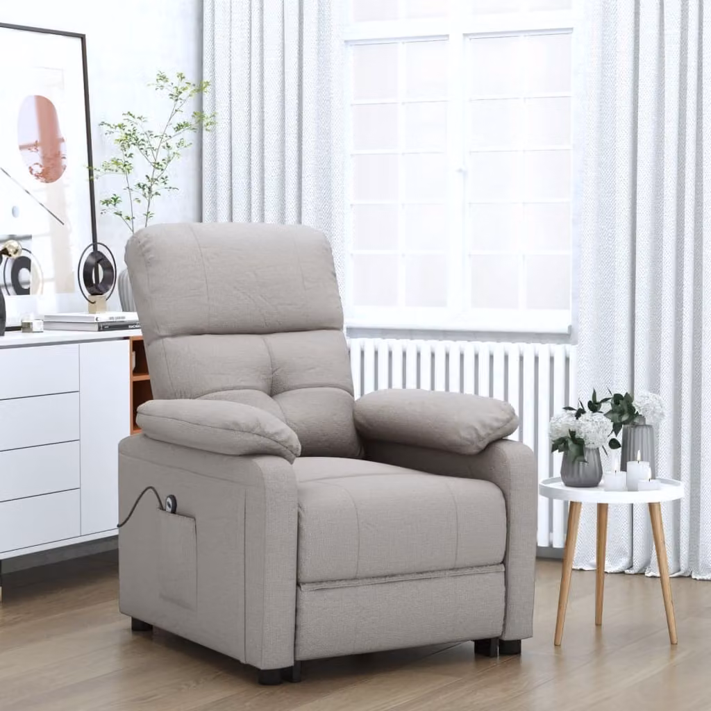 The Living Store Recliner elettrico in tessuto Taupe