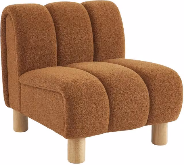 Poltrona relax Sweeek in tessuto bouclé con gambe in legno, color beige e marrone – 1