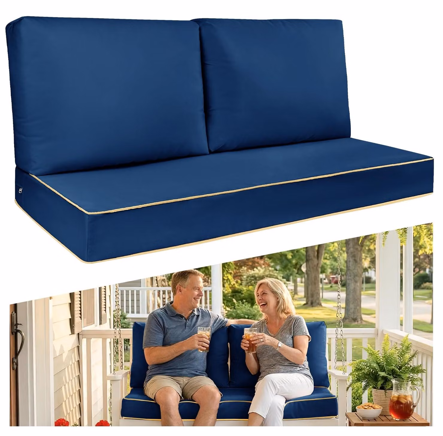 Solidchoice - Set di due panche da giardino con cuscini imbottiti e confortevoli