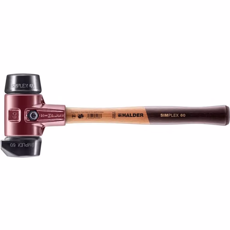 Mazza SIMPLEX soft-face con alloggiamento TE e manico in legno, Ø 60, composizione in gomma con supporto / composizione in gomma