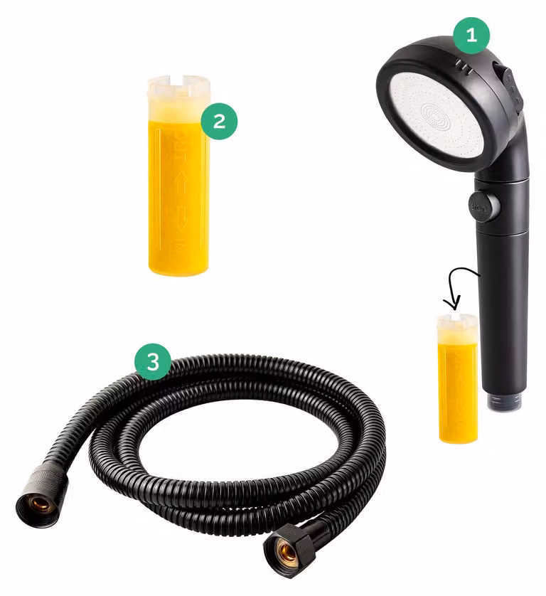 Testina doccia ionica con vitamina C, kit 3-in-1, colore nero opaco