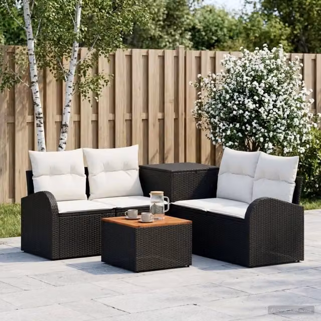 Set di divani 6 pz Nero e Bianco Crema 55 x 55 x 37 cm 3447182