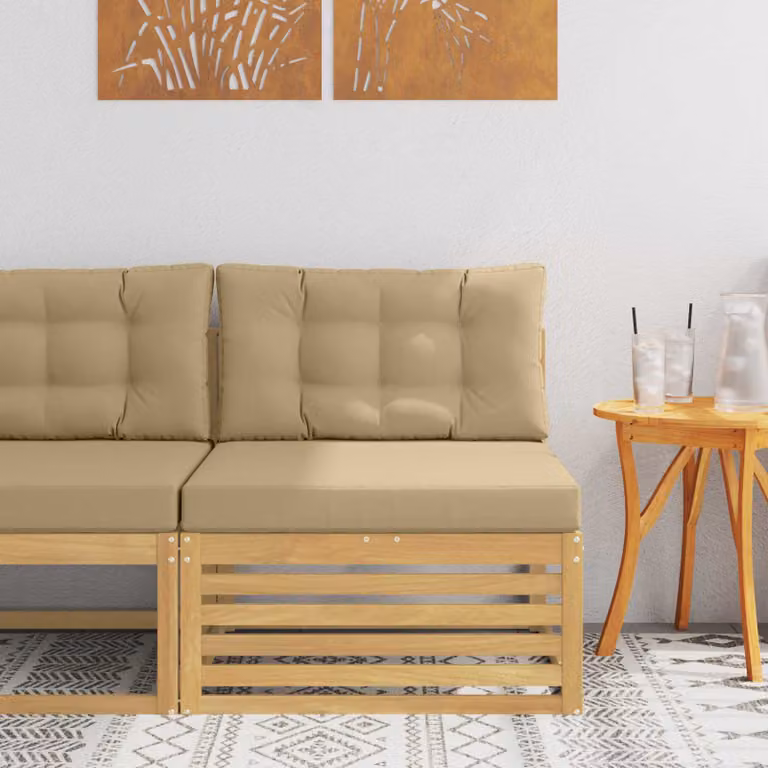 Divano centrale da esterno moderno vidaXL in legno di acacia massello bianco e beige