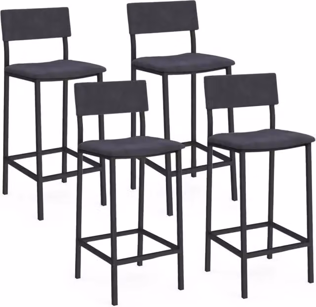 Set di 4 sgabelli da bar AUBIN IDMarket con schienale in velluto grigio antracite e struttura in metallo – 1