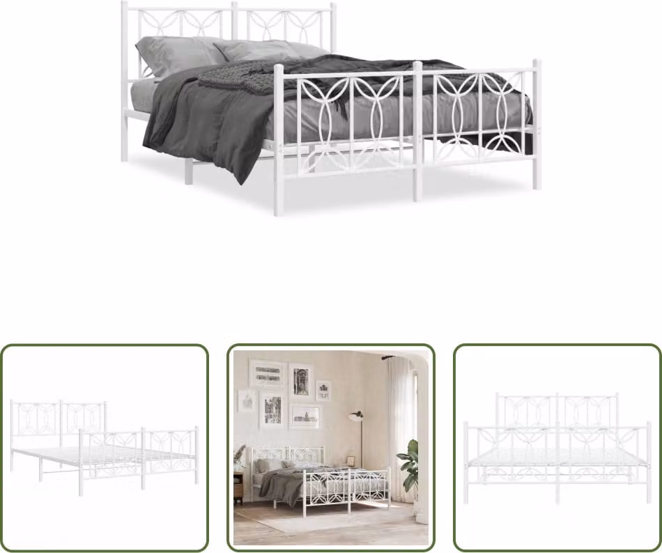 The Living Store Struttura letto con testiera e pediera in metallo bianco 140x200 cm