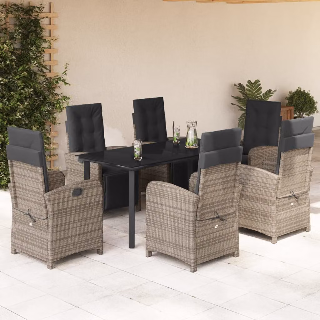 Set da Pranzo da Giardino vidaXL 7 pz in Polyrattan Grigio e Nero con Piano in Vetro – 1
