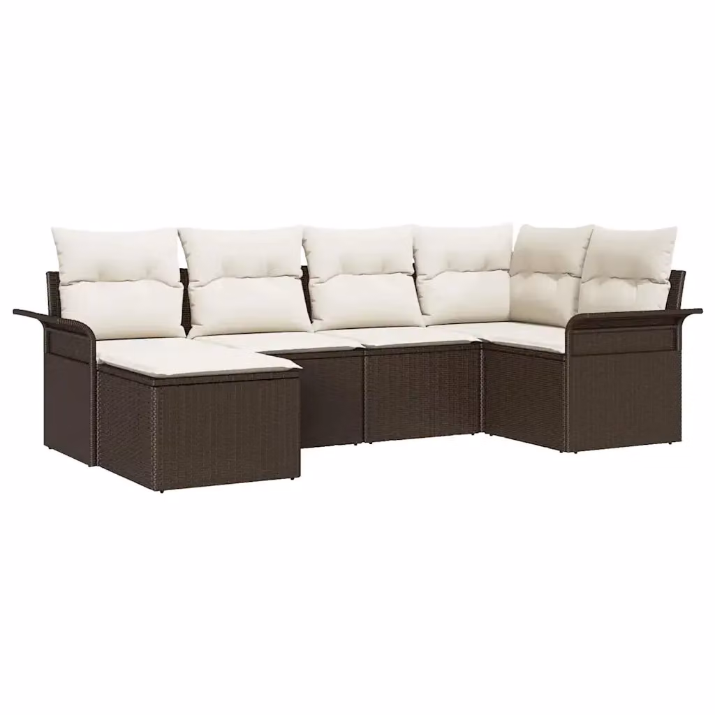 Set Divano da Giardino a L vidaXL 6 pz Marrone con Cuscini in Polyrattan e Struttura in Acciaio Verniciato a Polvere – 2