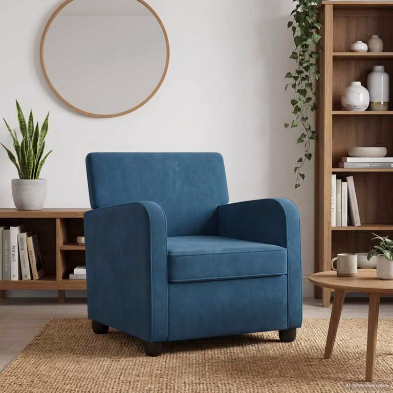Poltrona moderna vidaXL in velluto blu con braccioli per soggiorno e camera da letto