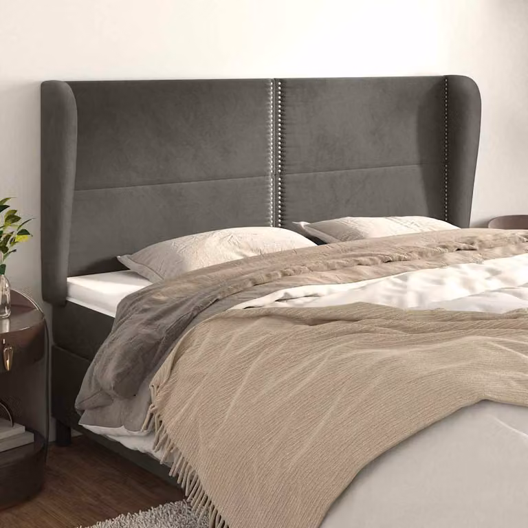 Testiera ad orecchio vidaXL in velluto grigio scuro L: 163 cm, P: 23 cm, H: 118/128 cm