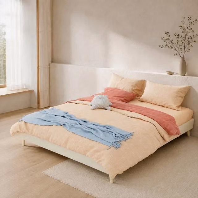 Desviae Letto a piattaforma in velluto olandese beige con struttura in metallo dal design moderno e montaggio semplice