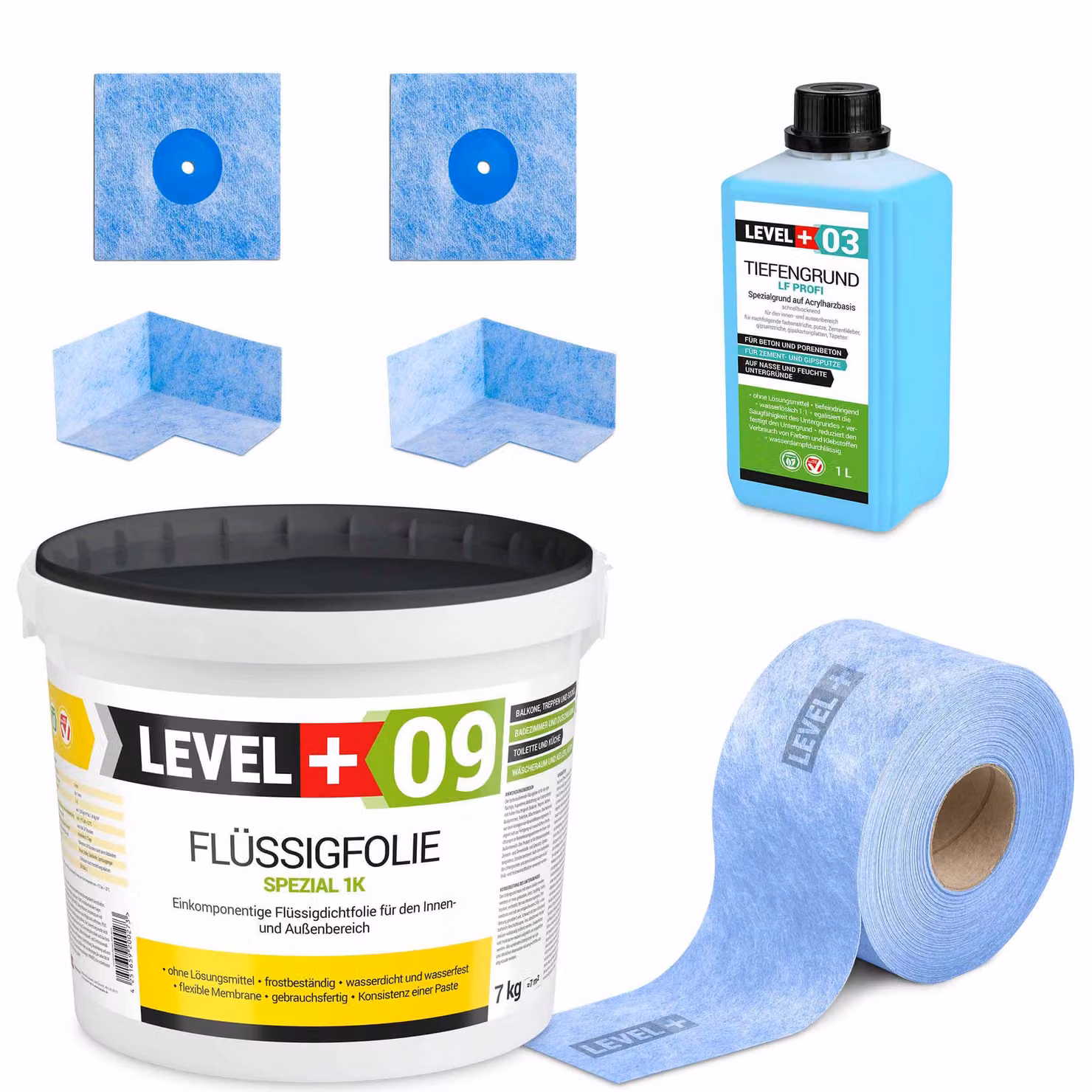 Kit di impermeabilizzazione Foglio liquido 7 kg Nastro sigillante 5mb Primer Doccia bagno Level+ SET64
